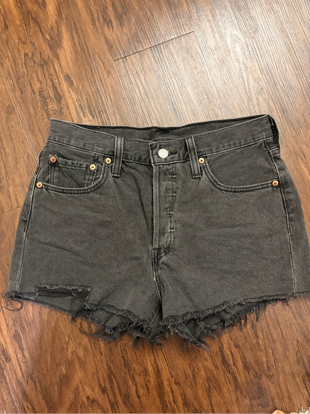 Levi's Black Frayed Hem High-Rise Denim Shorts